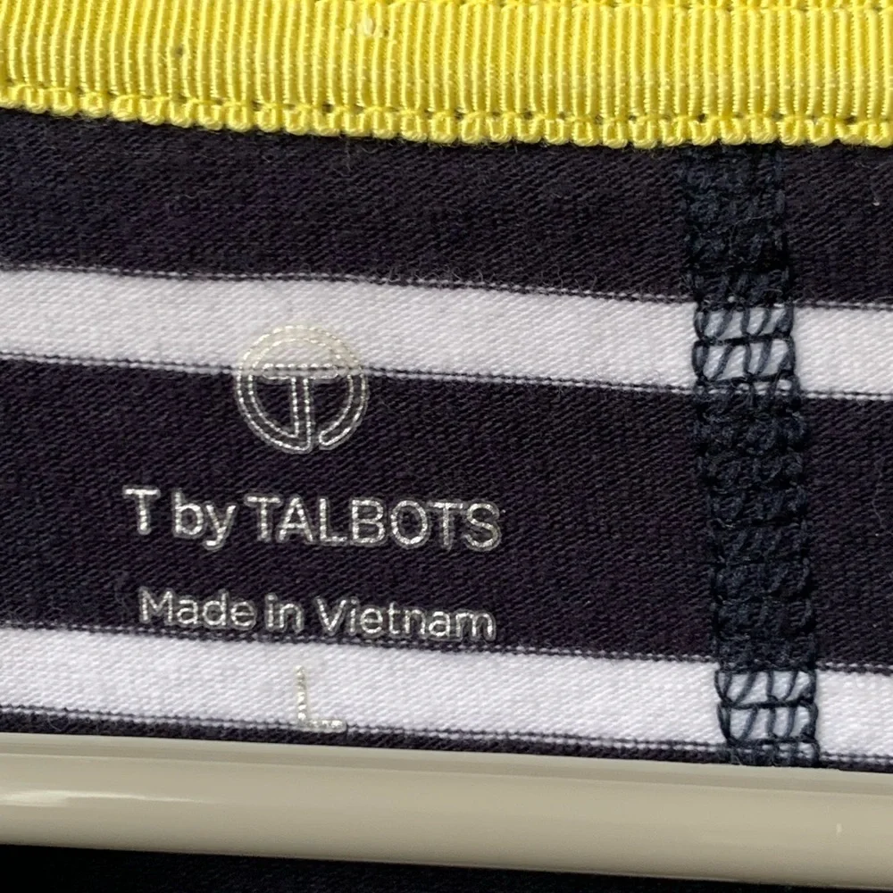 TALBOTS Women’s Navy White Stripe Cotton Spandex Rounded Neck 3/4 Sleeve Blouse